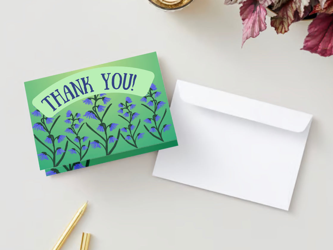 Thank you card green bluebell florals