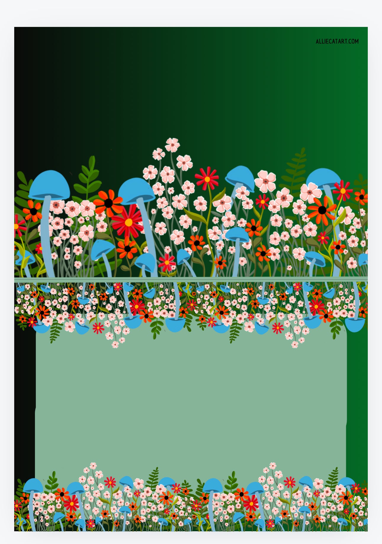 “Happy Birthday” Mushrooms Flowers Border Card