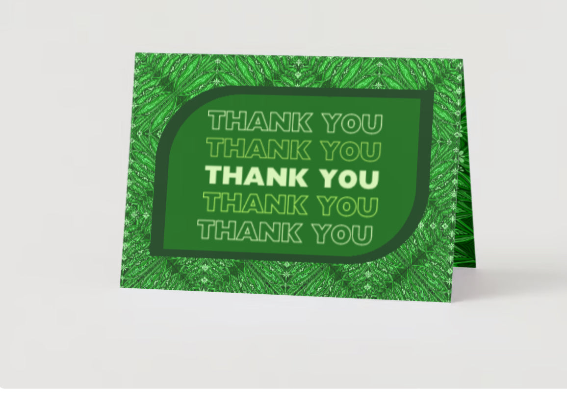 “Thank you!” Green Flower Filled Fern Patterned card