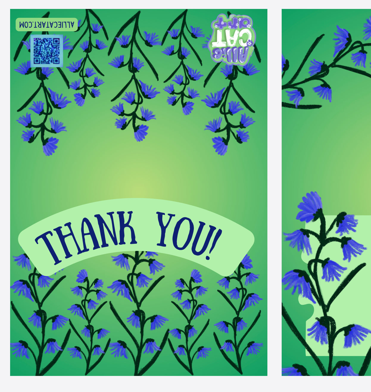 Thank you card green bluebell florals