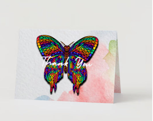 “Thank you!” Rainbow Mosaic Butterfly Greeting Card