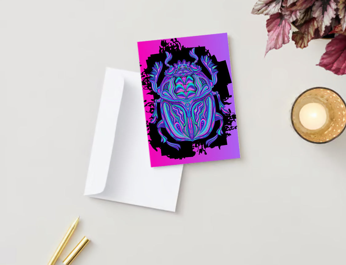 Pastel Neon Artsy Beetle Greeting Card