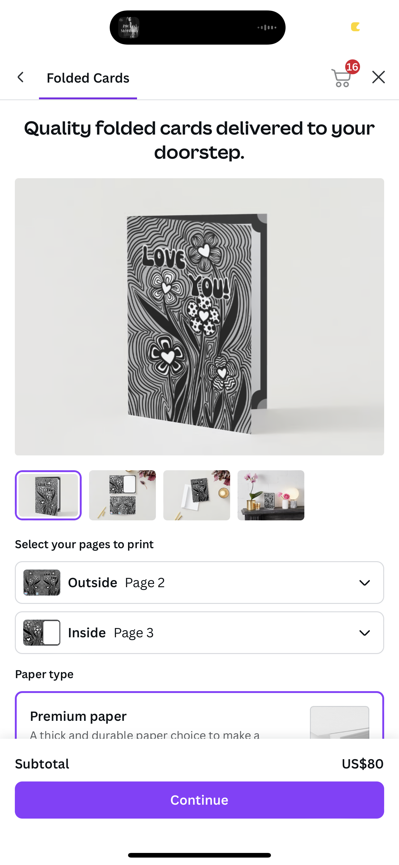 “Love you!” B&W Heart Flower Doodle Card