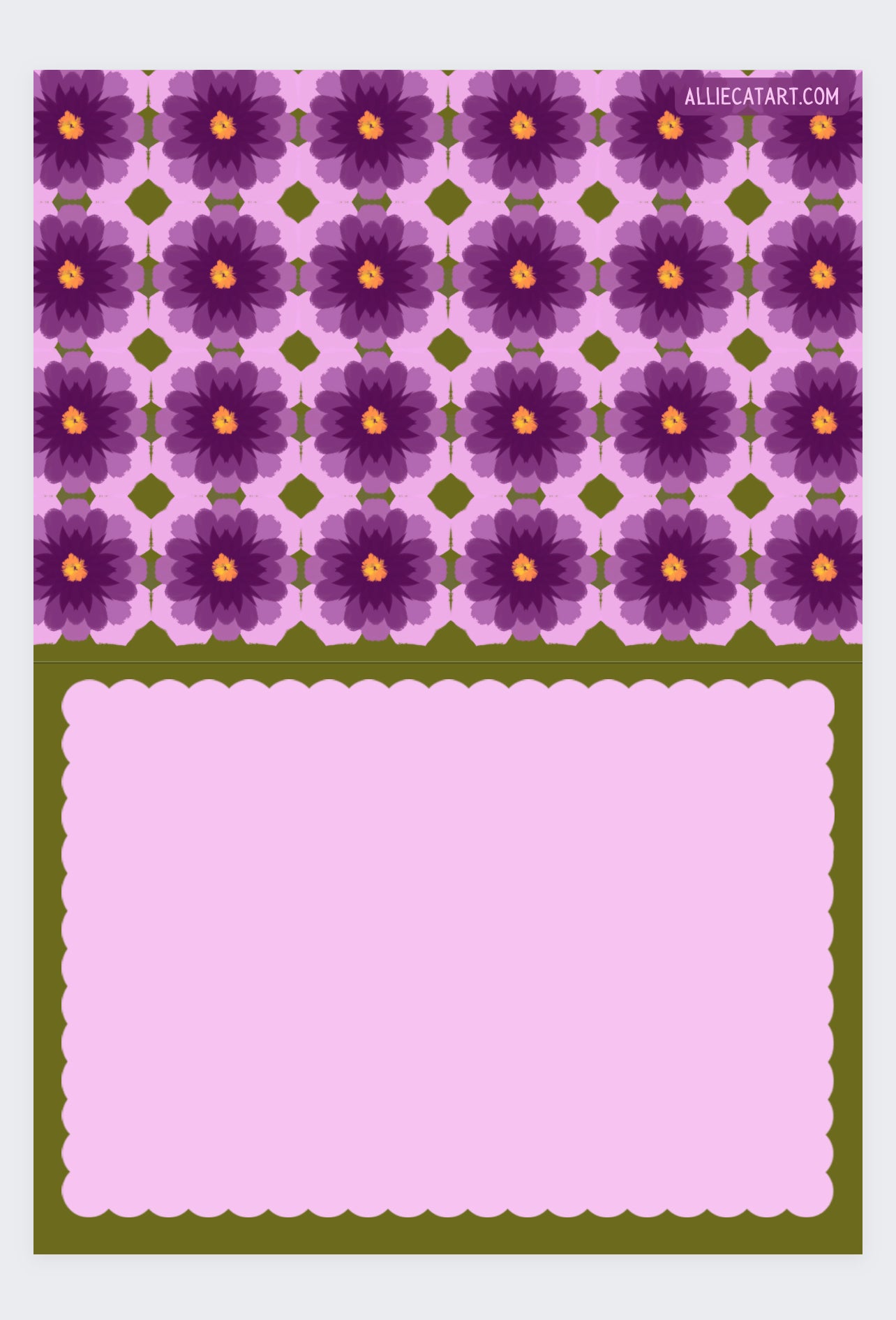 Purple Square Flower Patterned Greeting Card