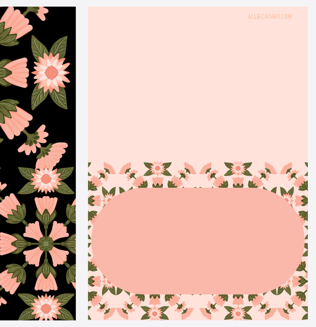 Pink Floral Pattern Dark Background Greeting Card