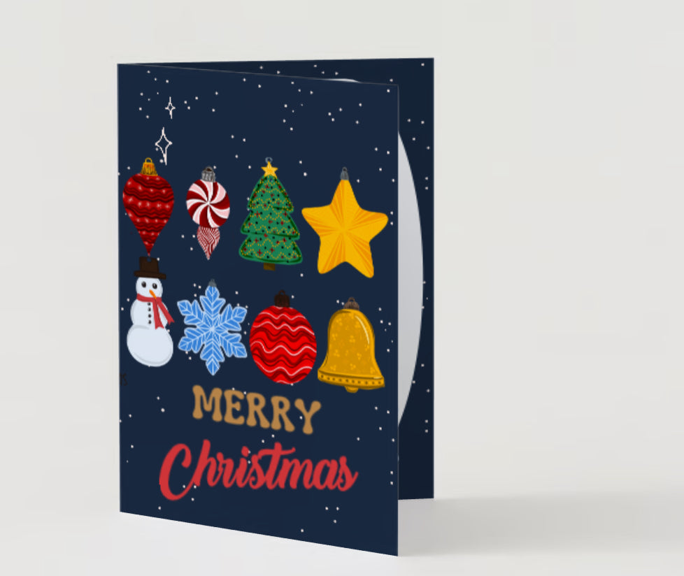 “Merry Christmas!” Cute ornament grid greeting card