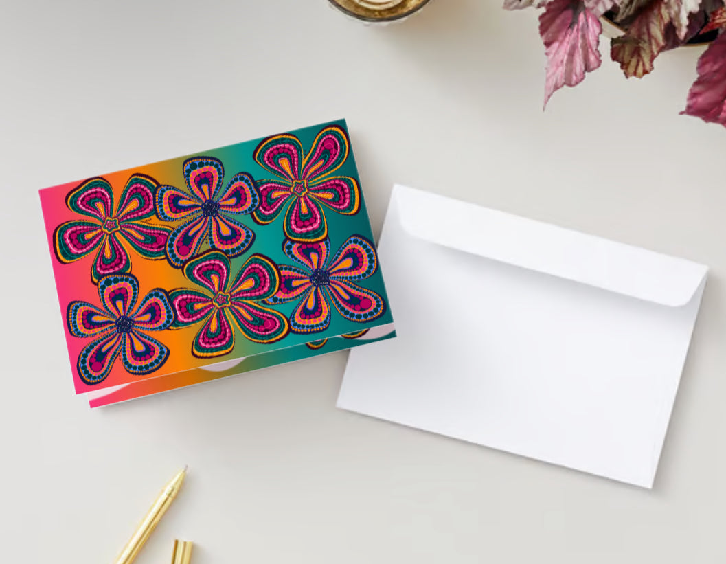 Rainbow gradient Funky Floral Card