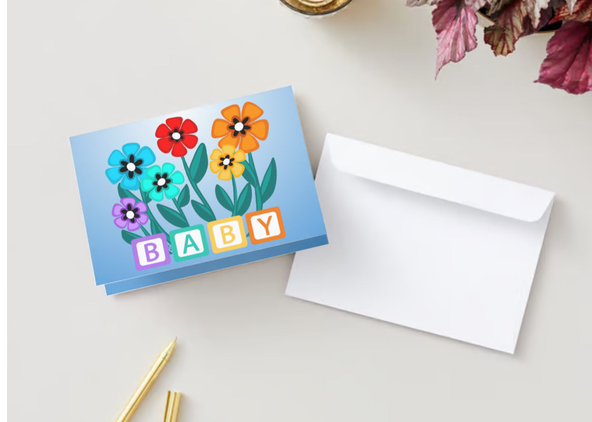 Baby Blocks Simple Flower Card