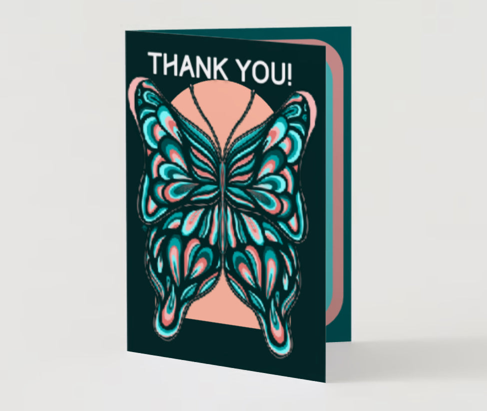 “Thank you!” Teal & pink Butterfly Card