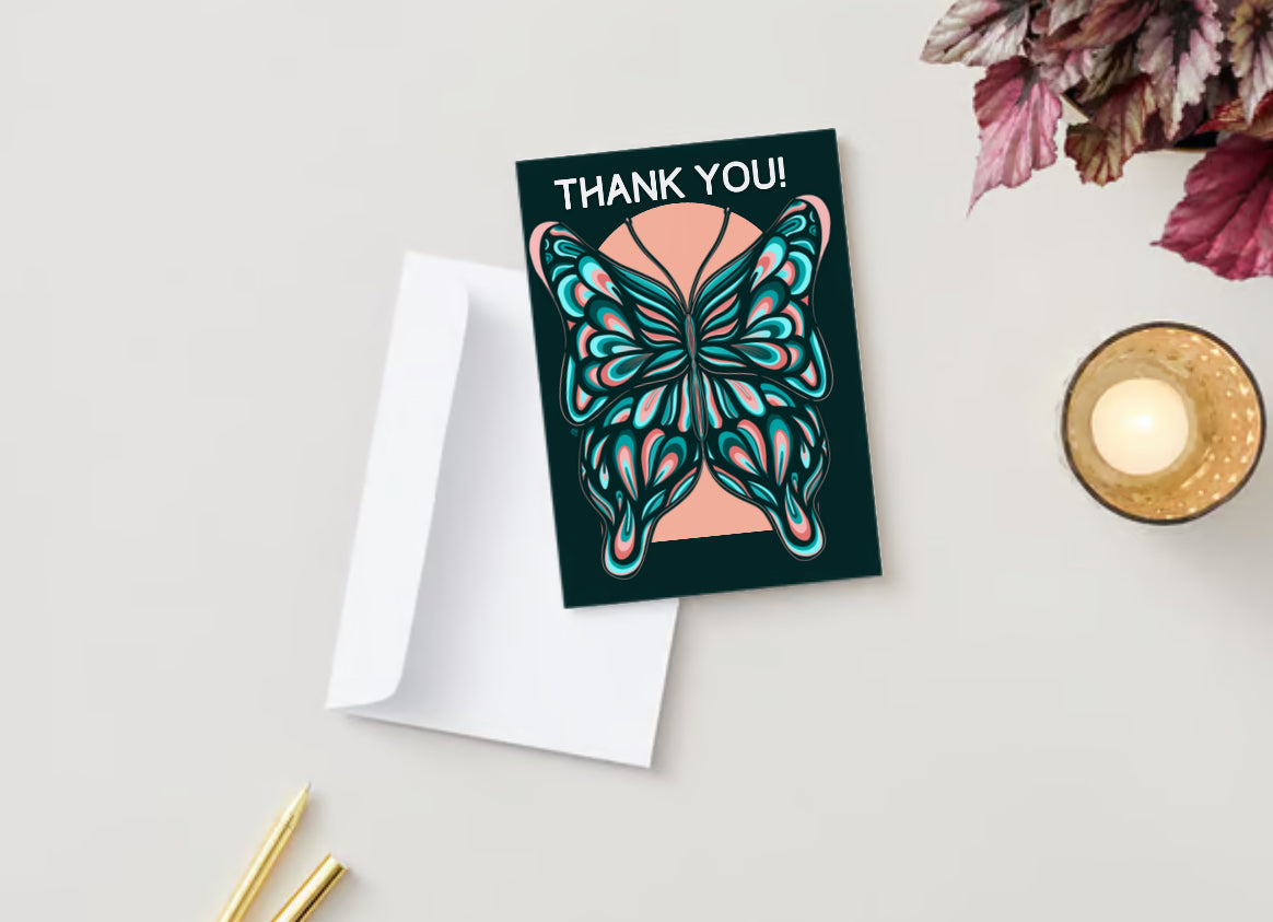 “Thank you!” Teal & pink Butterfly Card