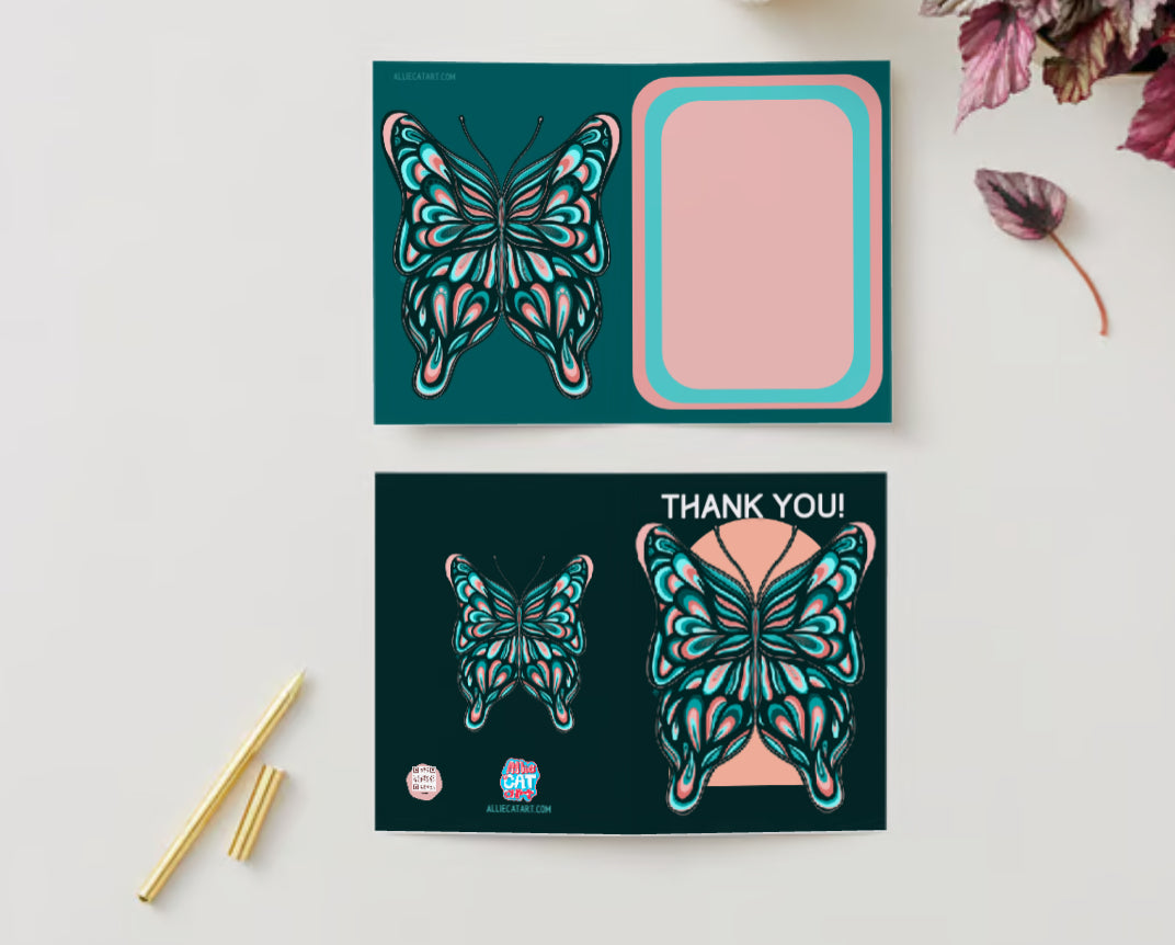 “Thank you!” Teal & pink Butterfly Card