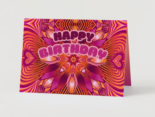 “Happy Birthday” Pink & Orange Heart Card