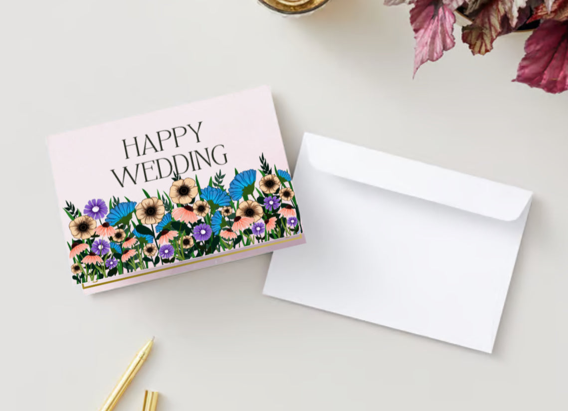 Happy Wedding Soft pink Glower Card