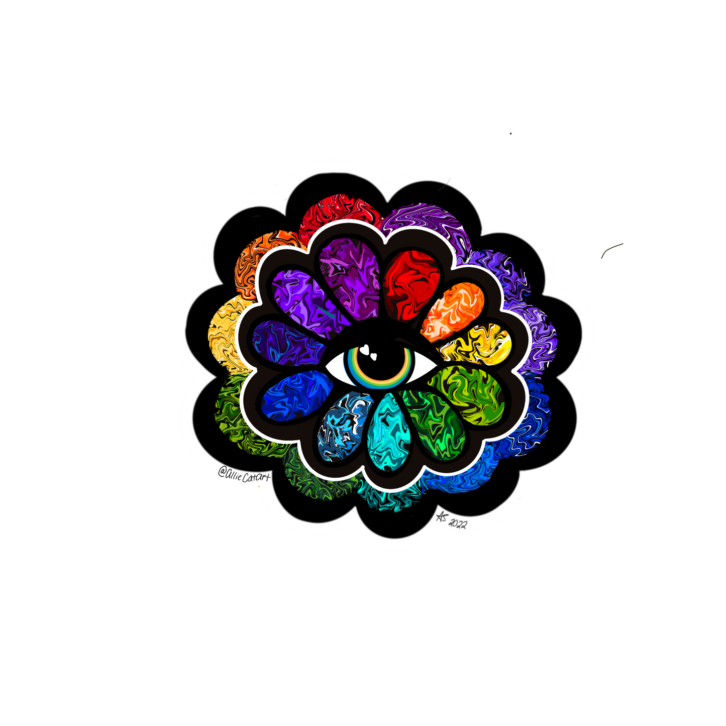 Rainbow swirls eye flower-sticker