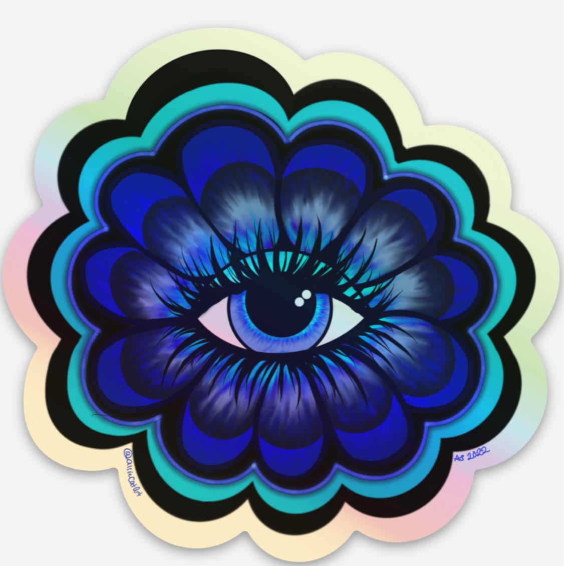 Holographic-Royal Blue Eye Flower-Sticker