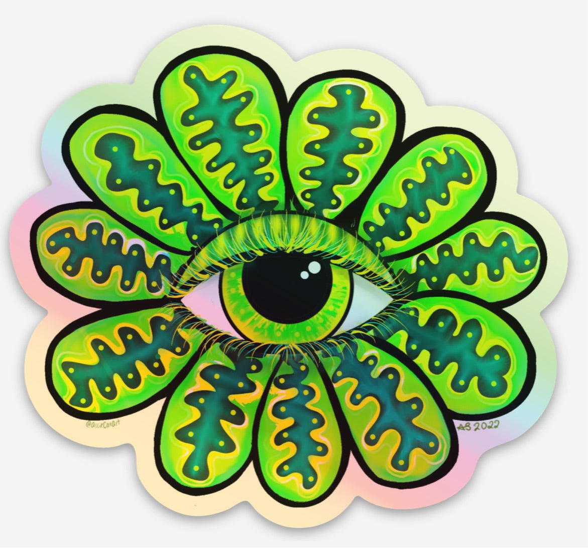 Holographic-Light Green Eye Flower-Sticket