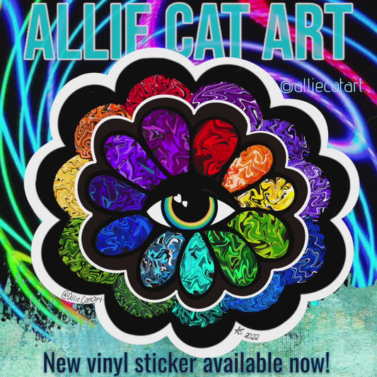 Rainbow swirls eye flower-sticker